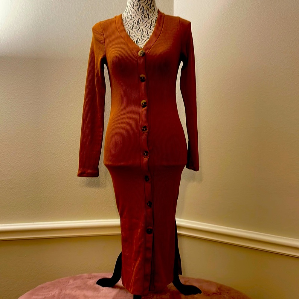 Camel colored sweater dress style